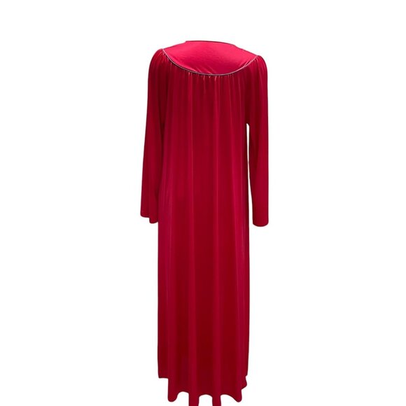Vintage Red Embroidered Nightgown Floral Long Sleeve Maxi Lounge Elegant Glamour - Picture 7 of 8
